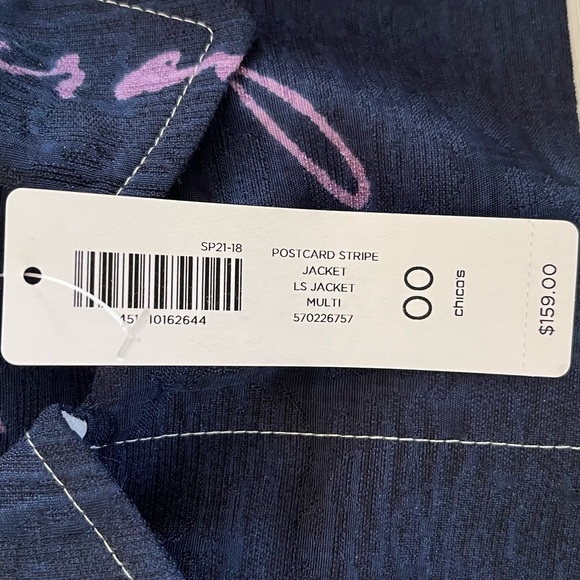 Chico's Navy Blue and White Striped Postcard Jacket 00(2) - Picture 11 of 14